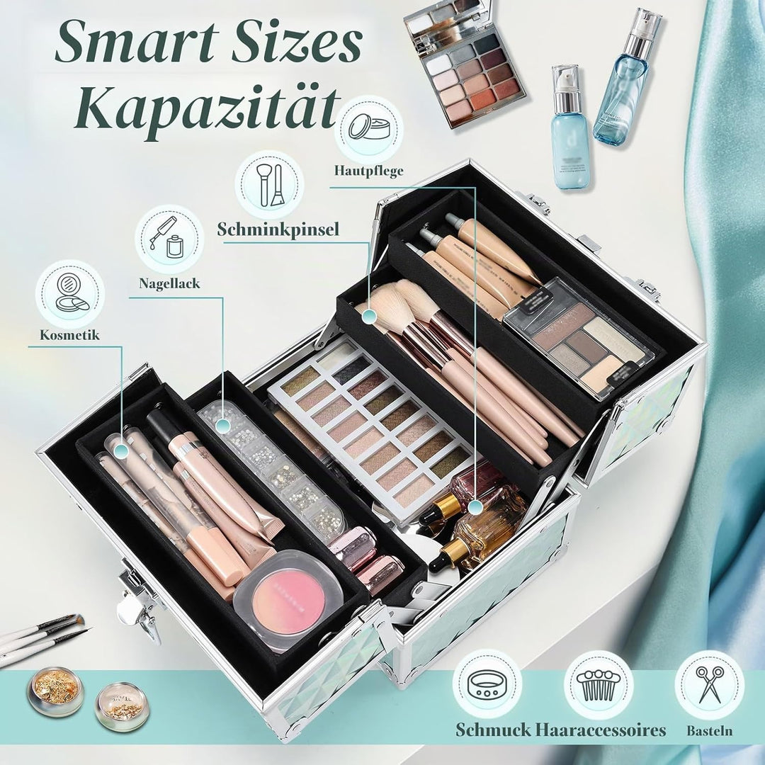 Kosmetikkoffer Klein Schminkkoffer Leer Make up Koffer Beauty Case mit Schloss Make up Organizer Kof