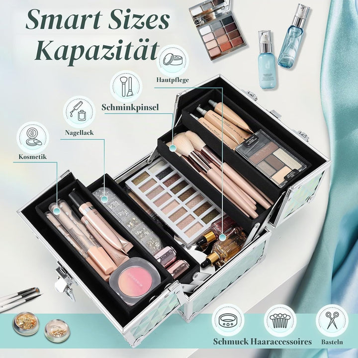 Kosmetikkoffer Klein Schminkkoffer Leer Make up Koffer Beauty Case mit Schloss Make up Organizer Kof