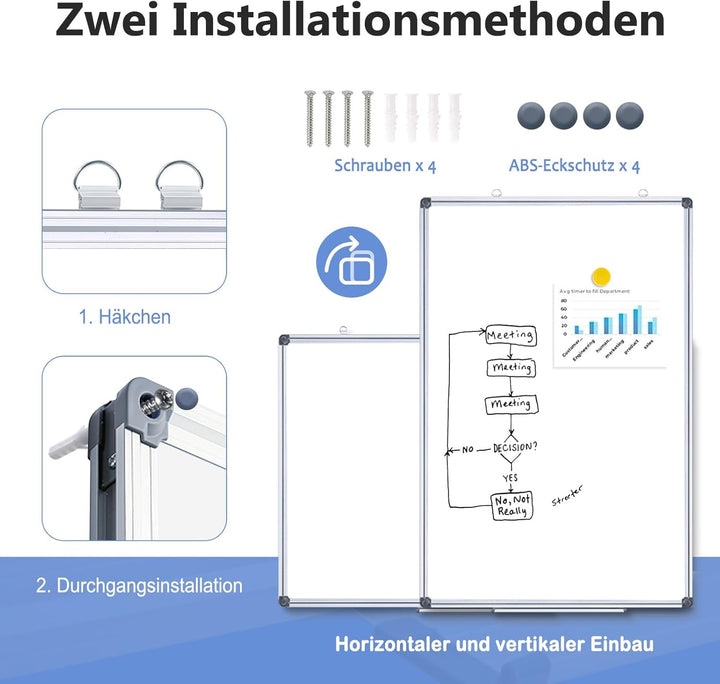 DOLLAR BOSS Magnetisches Whiteboard, 45X60CM Magnettafel Magnetpinnwand mit Whiteboard Stifte and Wh