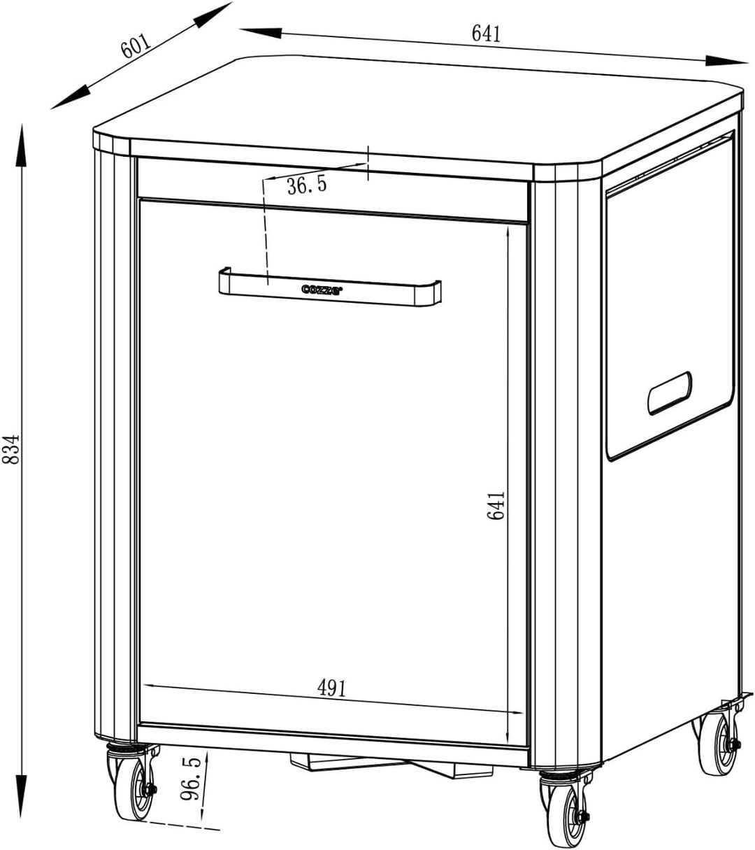 cozze Küchentische Outdoor-Tisch, Edelstahl, Schwarz, B64 x T60 X H83 cm 1-Tür B64 x T60 X H83 cm, 1