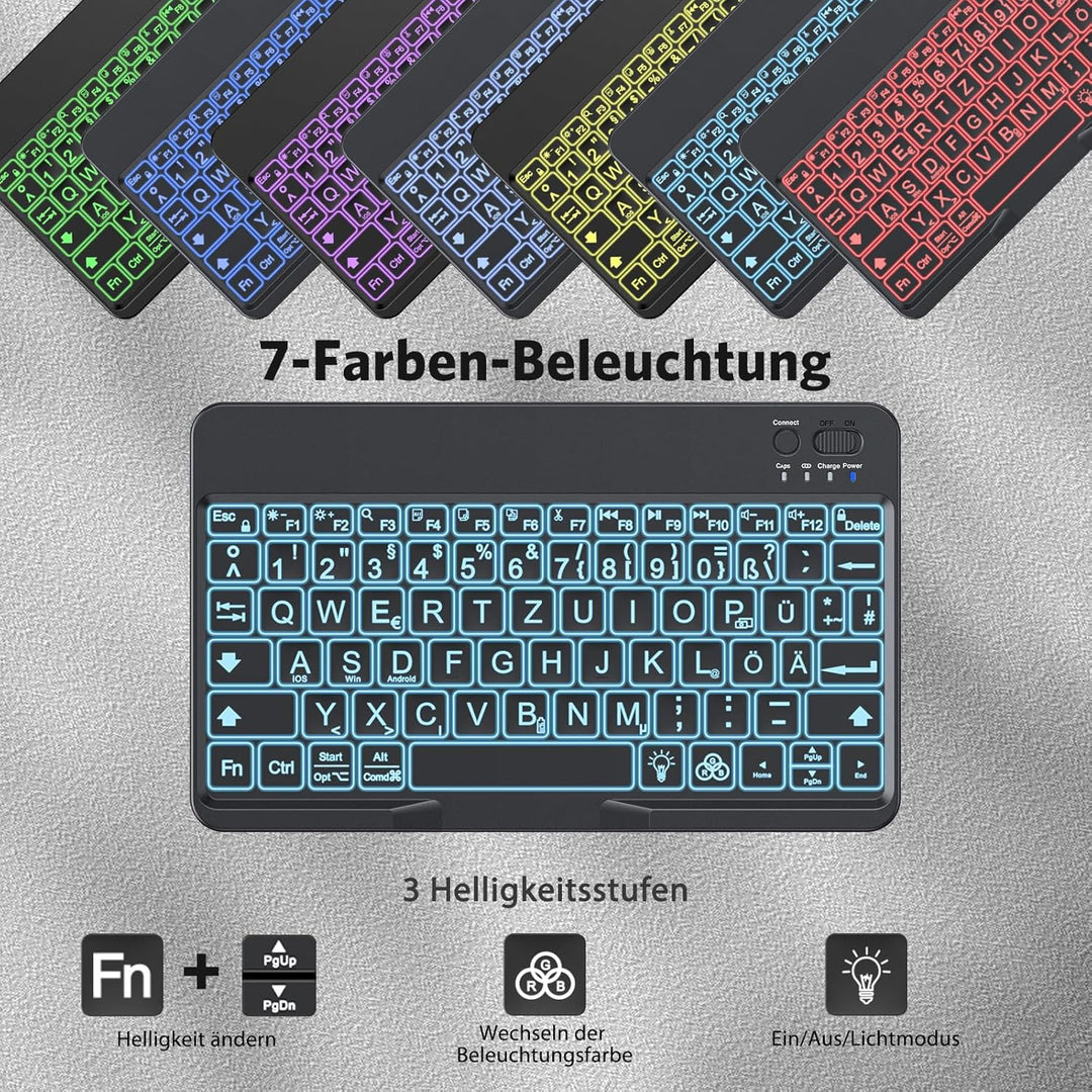 OMOTON Bluetooth Tastatur mit Grossem Druck für iOS/Android/Windows, QWERTZ Kabellose Tastatur für i