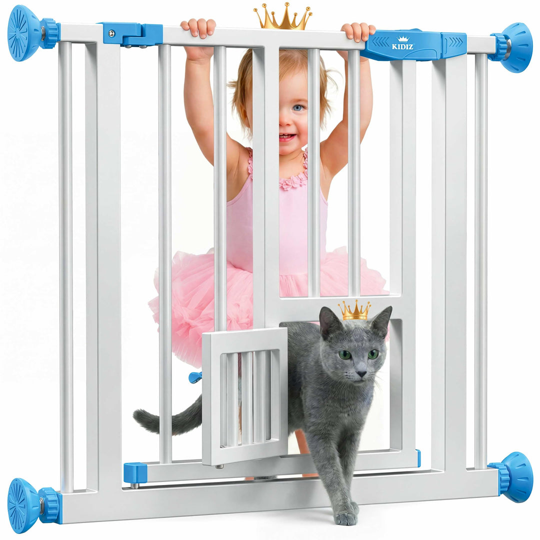 KIDIZ Absperrgitter zum Klemmen mit Katzenklappe, Türschutzgitter, Autoclose Kinder Treppengitter oh