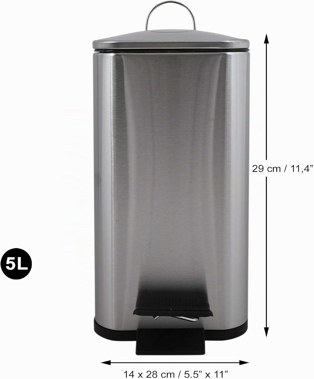 Spirella – 5-Liter-Treteimer, Modell Erik, rechteckig, sanftes und geräuschloses Schliessen dank Slo