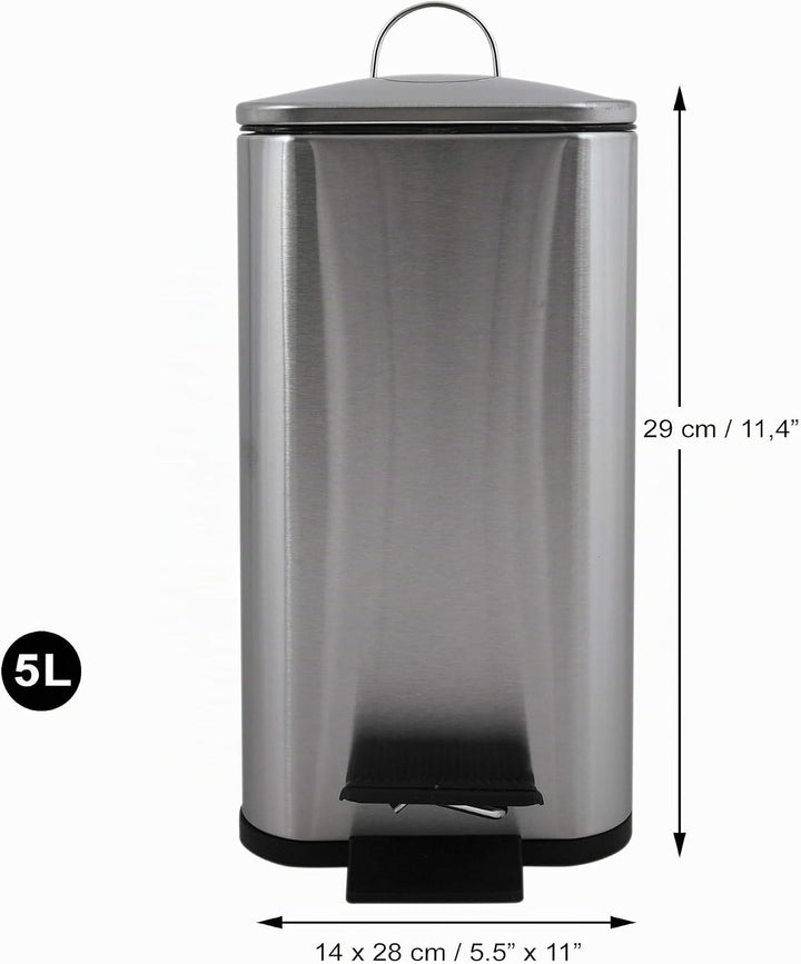 Spirella – 5-Liter-Treteimer, Modell Erik, rechteckig, sanftes und geräuschloses Schliessen dank Slo