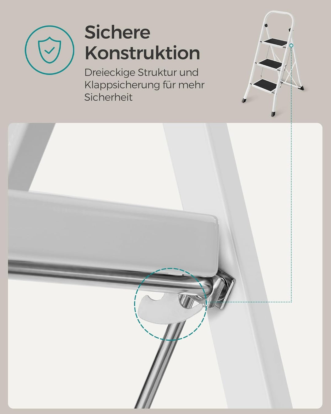 SONGMICS Trittleiter, Leiter mit 3 Stufen, Klapptritt, Klappsicherung, einfach zu verstauen, bis 150