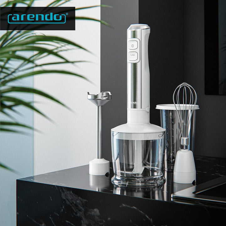 Arendo - Stabmixer Edelstahl 1200 Watt Set - DC Motor - inkl. 800 ml Messbecher + Schneebesen - 2 Ge