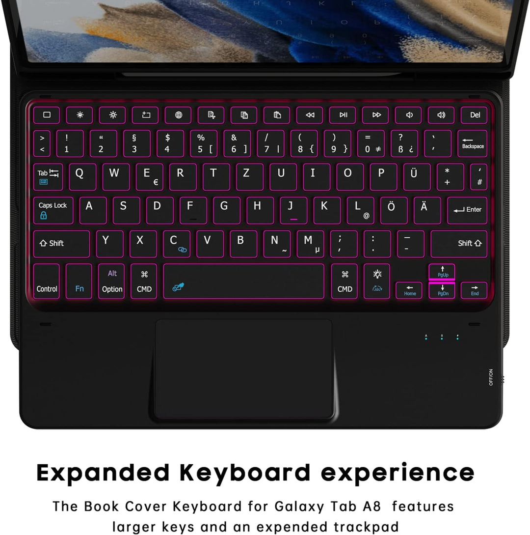 ROOFEI Galaxy Tab A8 Hülle mit Tastatur, 7-Farbige Beleuchtung Tastatur mit Trackpad - QWERTZ Deutsc