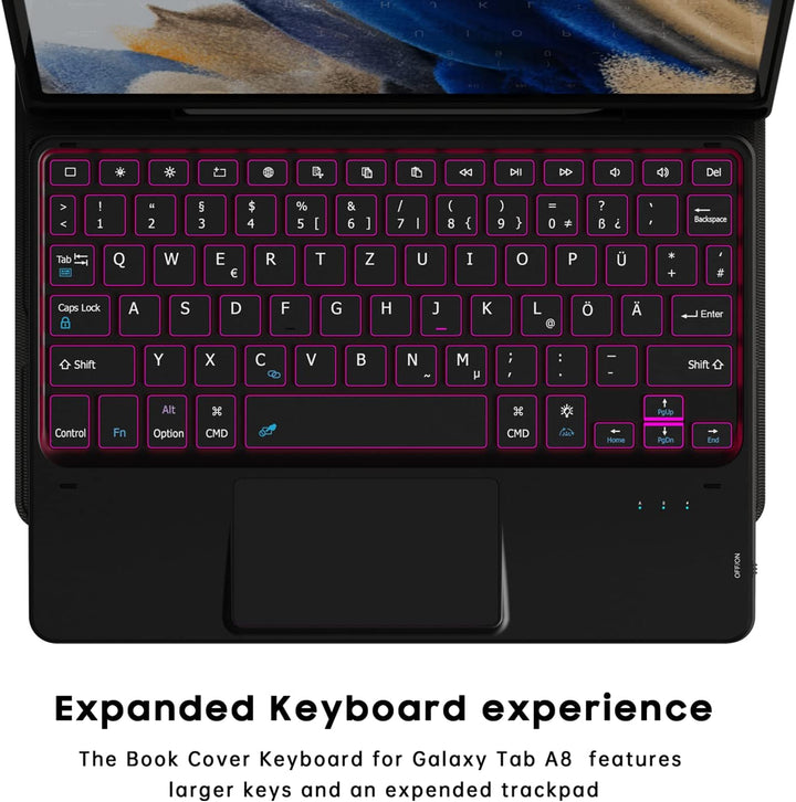 ROOFEI Galaxy Tab A8 Hülle mit Tastatur, 7-Farbige Beleuchtung Tastatur mit Trackpad - QWERTZ Deutsc