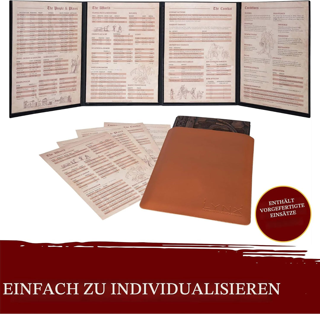 DND DM Screen 5e – D&amp;D Spielleiterschirm aus geprägtem 3D Kunstleder zum Verbergen deiner Würfel, Ka