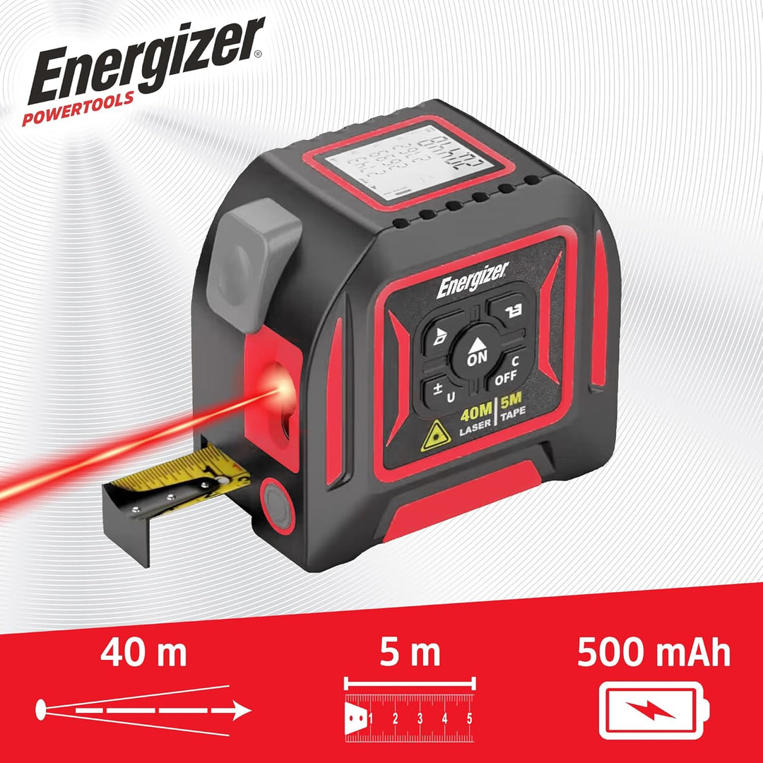 Energizer – 2-in-1 Laser-Entfernungsmesser, 40m Lasermessgerät & 5m Massband, LCD-Display, USB-C wie