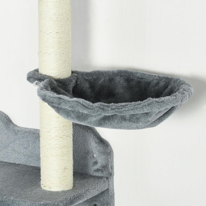PawHut Katzen Kletterwand, 4-teilig, Katzenkletterwand, inkl. 1 x Sprungturm, 3 x Kratzbäume, Klette
