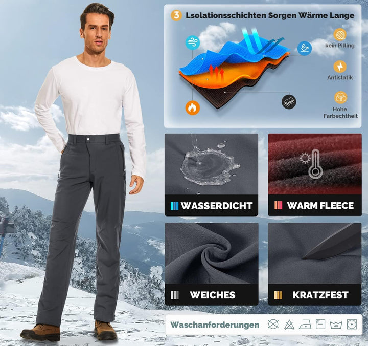Cycorld Herren Wanderhose-Winter-Outdoorhose-Skihose,Thermohose Wasserdicht Gefütterte Softshellhose