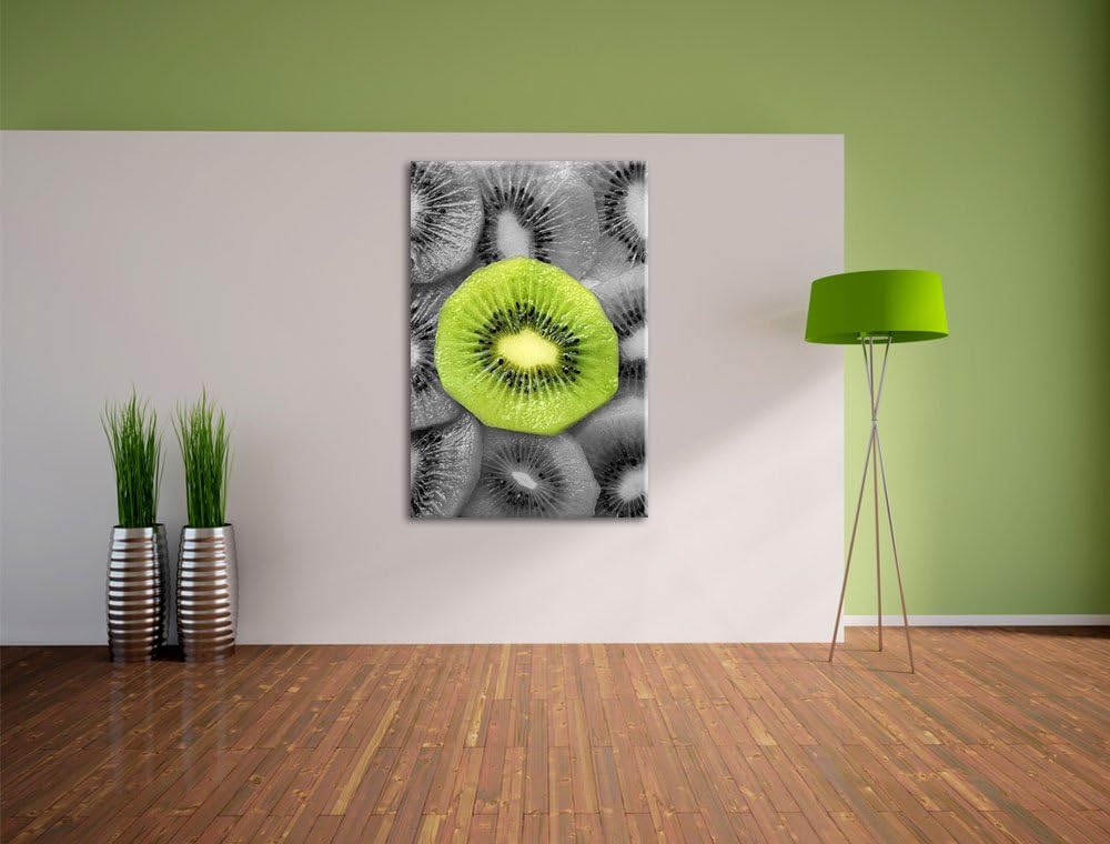 saftige Kiwi Scheiben schwarz/weiss Format: 100x70 auf Leinwand, XXL riesige Bilder fertig gerahmt m