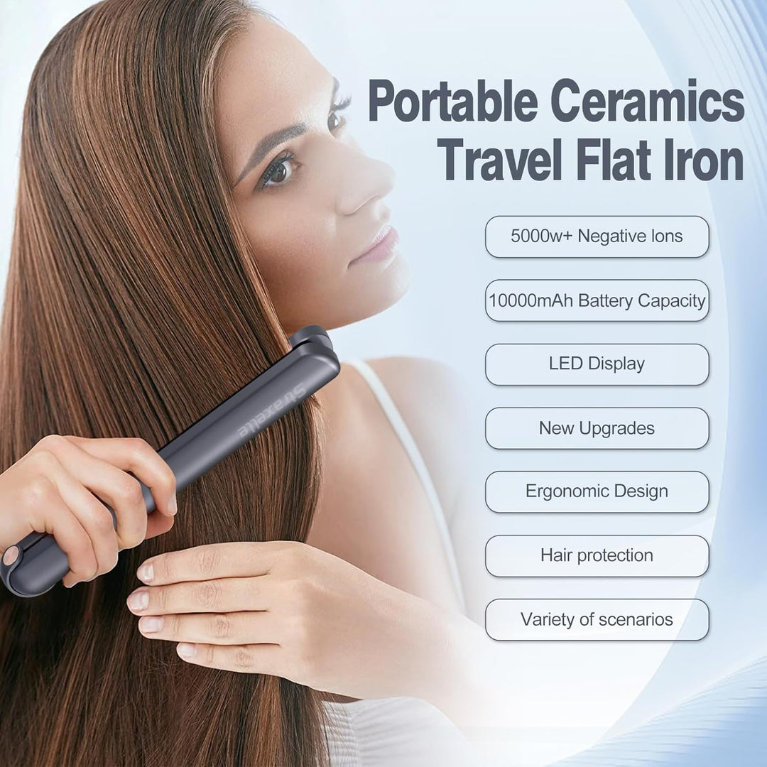 2 in 1 Glätteisen Locken und Glätten, 160°C-220°C Reise Glätteisen Kabellos 10000mAh Akku Haarglätte