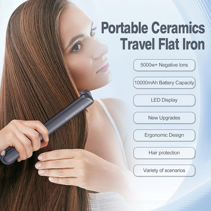 2 in 1 Glätteisen Locken und Glätten, 160°C-220°C Reise Glätteisen Kabellos 10000mAh Akku Haarglätte