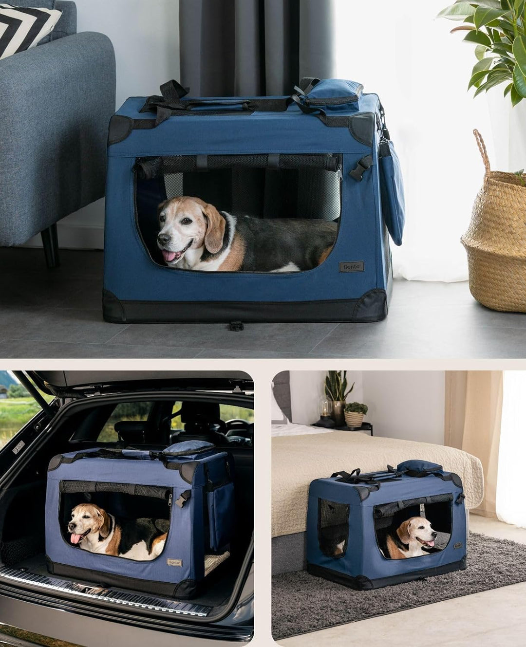 lionto Hundetransportbox Hundetasche Hundebox Faltbare Kleintiertasche, (L) 70x52x50 cm dunkelblau D