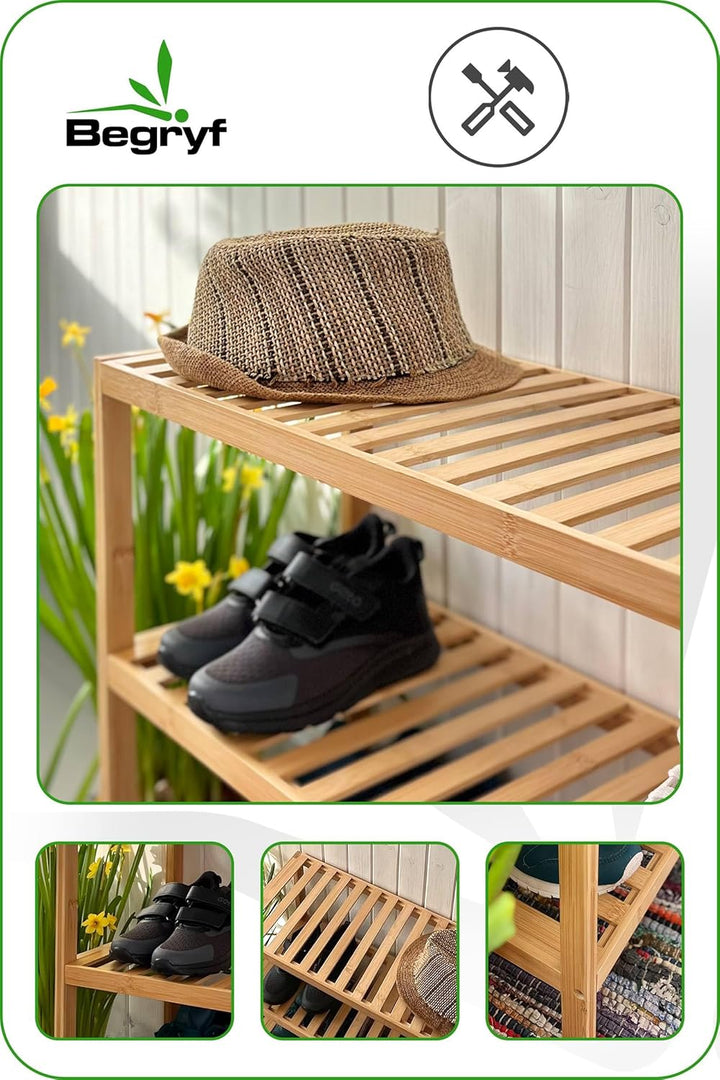 Bambus, Garderobenbank, dielen- &amp; flurmöbel, Schuhregal mit sitzbank, Shoe cabinet, Schuhbank mit si