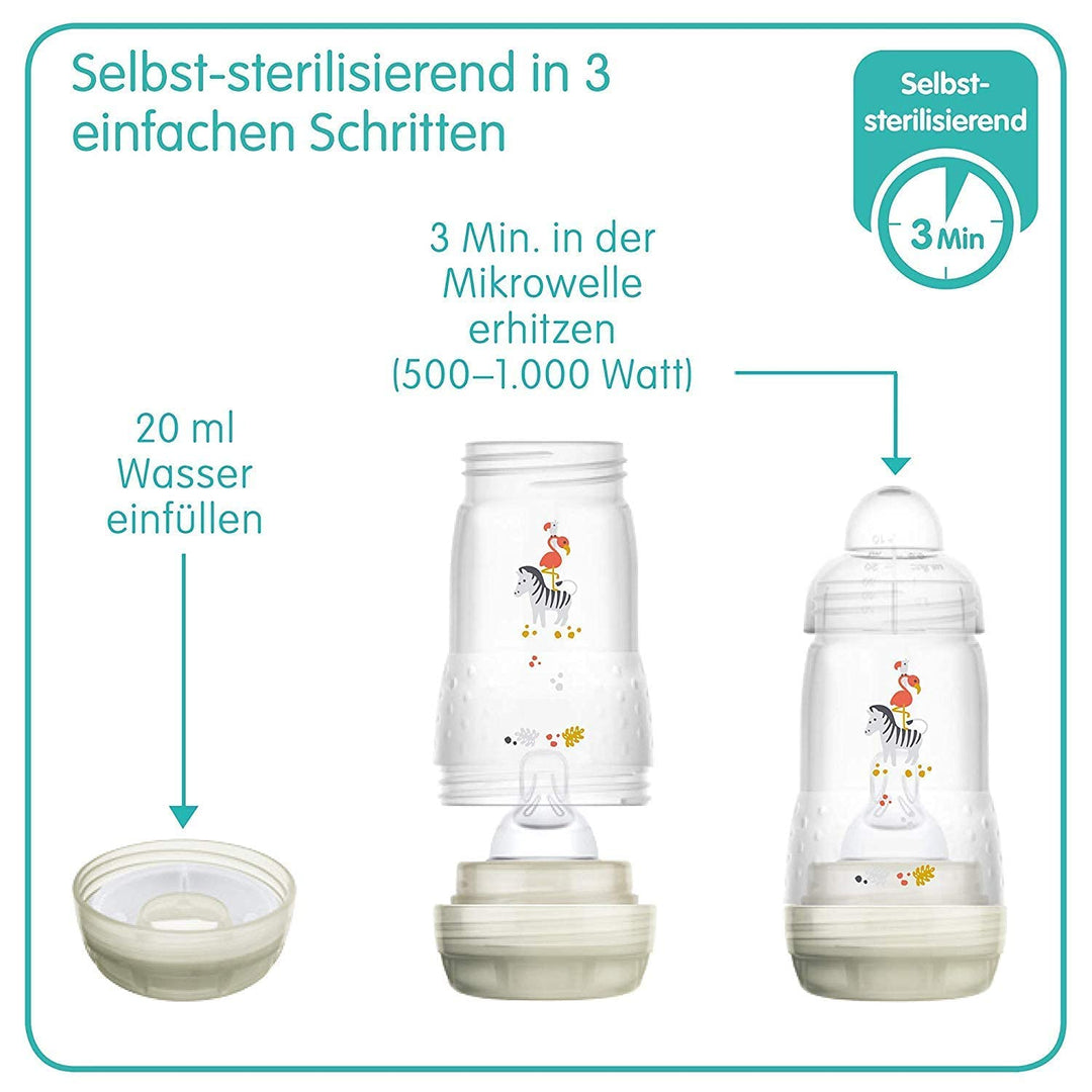 MAM Anti Colic Flasche 260 ml 4er Pack-Girl inkl. 8 Sauger // Grösse 1 & 2 ab Geburt