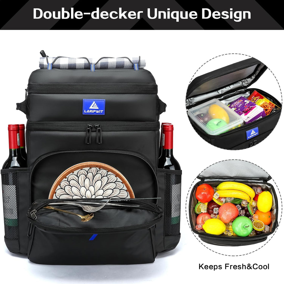Laripwit Kühlrucksack 54 Dosen Thermo Kühltasche Rucksack Gross Isolierte Doppeldeck mit Kühlfach fü