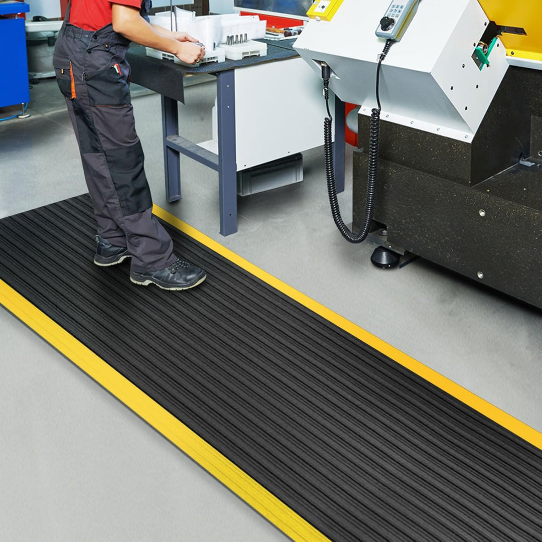 Floordirekt Anti-Ermüdungsmatte Softer-Work-Mat 90 x 1500 cm, Schwarz-Gelb - Ergonomische Arbeitspla