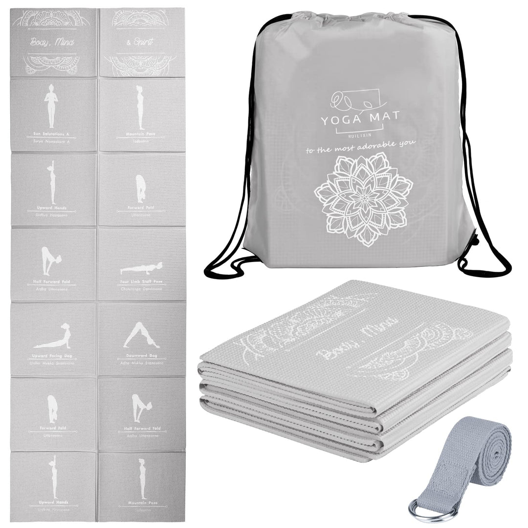 Faltbare Yogamatte für Frauen, rutschfeste Übungsmatte für Home Gym, Reise Yoga Set mit Stretch Stra