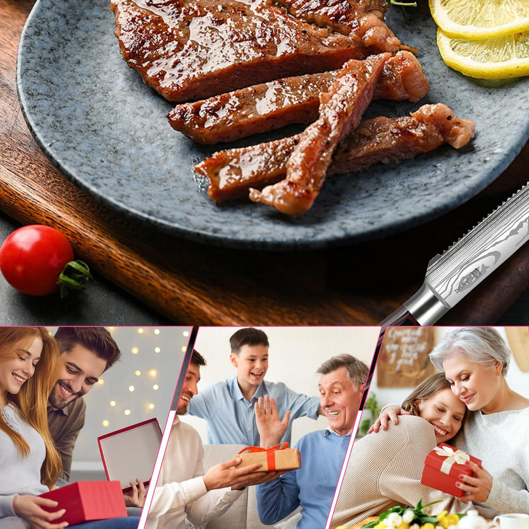 JUANSHI® Steakmesser 11.4 cm – Hoher Kohlenstoffgehalt Edelstahl Steak Messer mit ultrascharfer geza