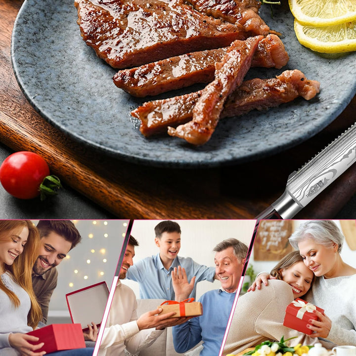 JUANSHI® Steakmesser 11.4 cm – Hoher Kohlenstoffgehalt Edelstahl Steak Messer mit ultrascharfer geza
