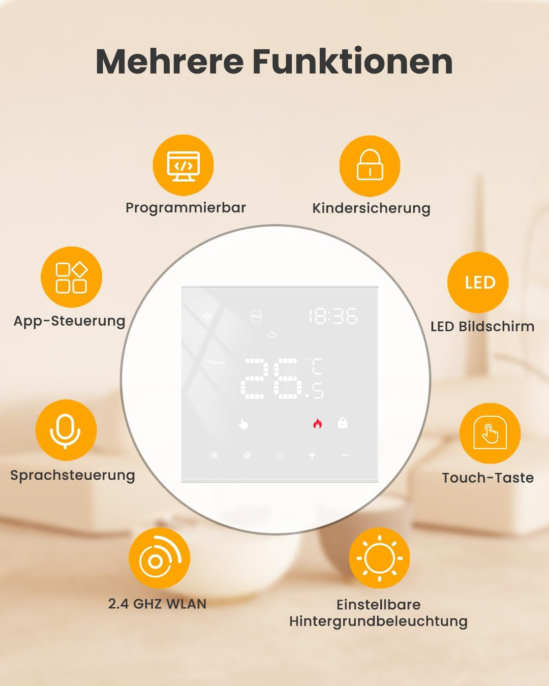 MIUCDA Smart Elektrisch Fussbodenheizung Thermostat WLAN Programmierbarer Raumthermostat Digital Ele