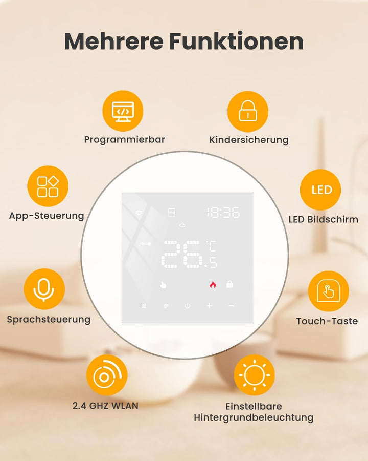 MIUCDA Smart Elektrisch Fussbodenheizung Thermostat WLAN Programmierbarer Raumthermostat Digital Ele