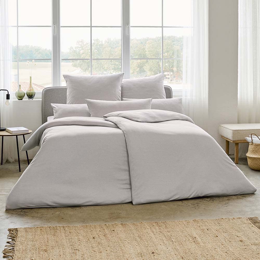 ESTELLA Mako Interlock Jersey Bettwäsche Uni Takoma Silber, 1 Bettbezug 135 x 200 cm + 1 Kissenbezug