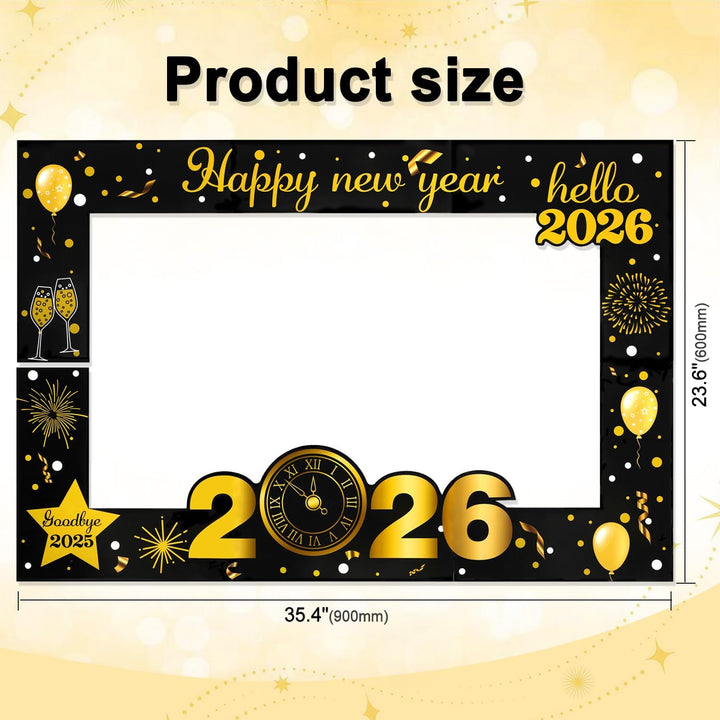 HOWAF 26pcs Silvester Foto Requisiten mit 90X60CM XXL Silvester Fotorahmen Bilderrahmen Neujahr Phot