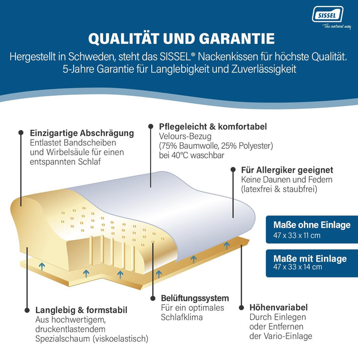 SISSEL Unisex-Erwachsene Classic Plus Orthopädisches Nackenkissen Inkl. Veloursbezug, Höhenverstellb