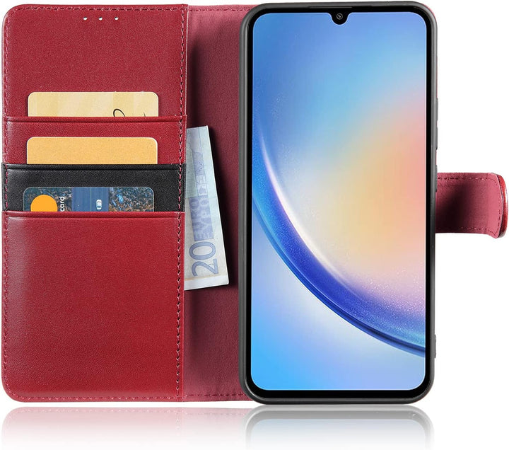 LENSUN Hülle Echtleder für Samsung Galaxy A34, Handyhülle [Echtes Leder][Magnetverschluss][RFID Bloc