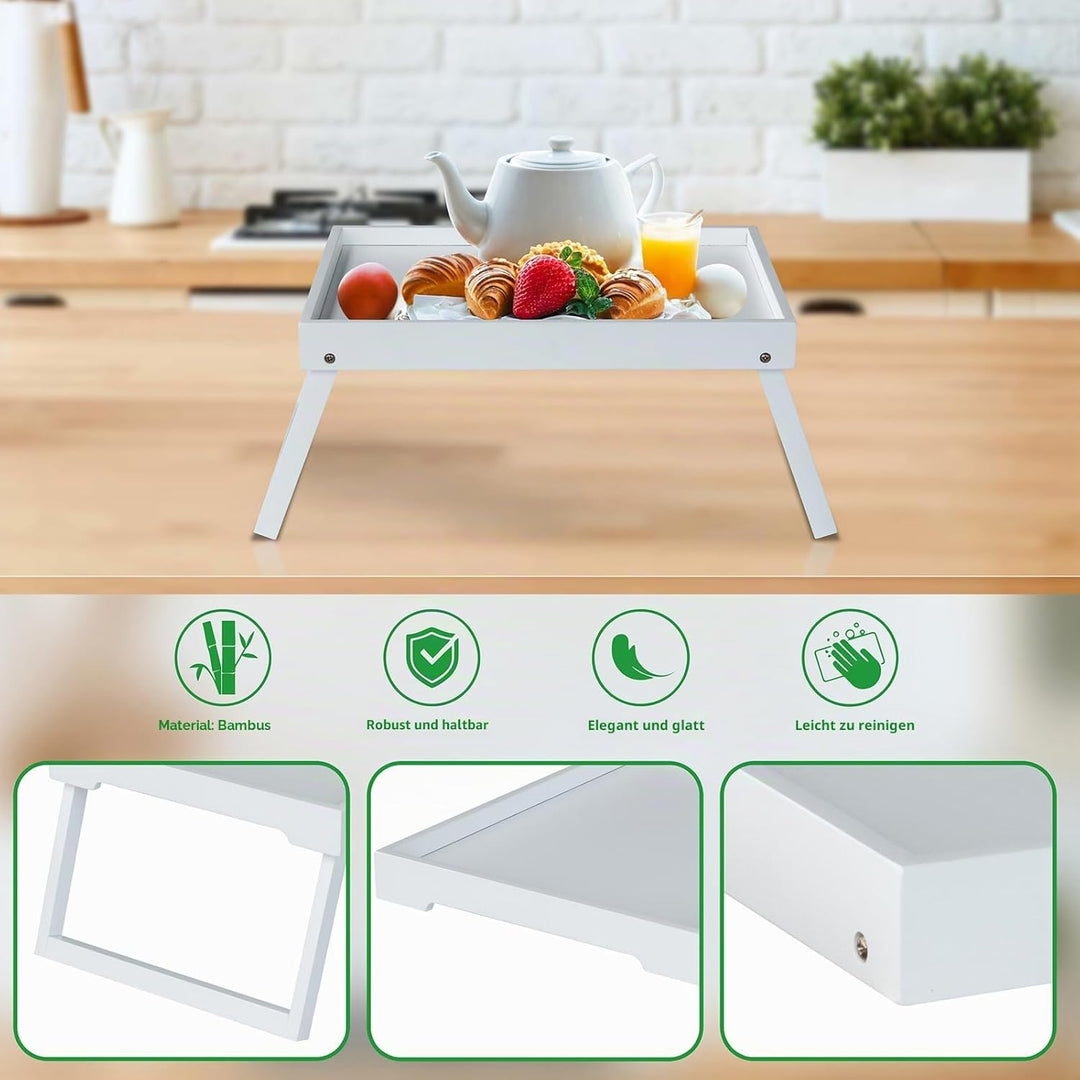 Betttablett Tisch mit klappbaren Beinen, Bambus Frühstück im Bett Essen, Servieren oder Verwendung a