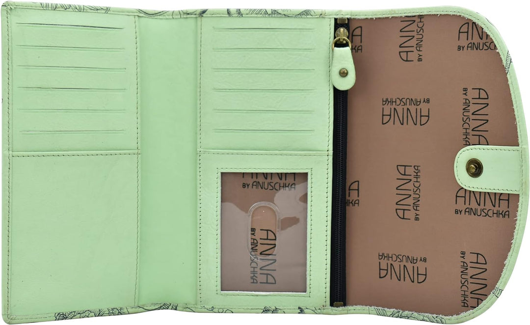 Anna by Anuschka Damen Geldbörse aus echtem Leder, handbemalt, gross, dreifach gefaltet, Scheckbuch,