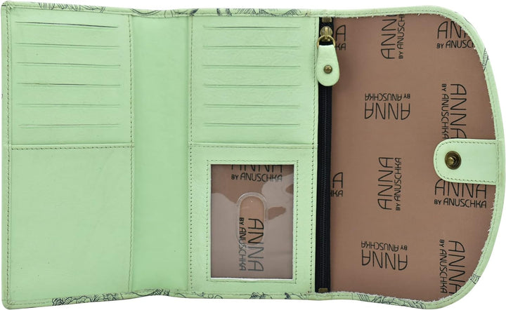 Anna by Anuschka Damen Geldbörse aus echtem Leder, handbemalt, gross, dreifach gefaltet, Scheckbuch,