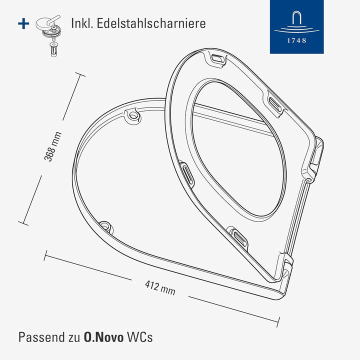 Villeroy & Boch O.novo WC-Sitz, Toilettendeckel mit Scharnieren aus Edelstahl, Toilettensitz aus bru