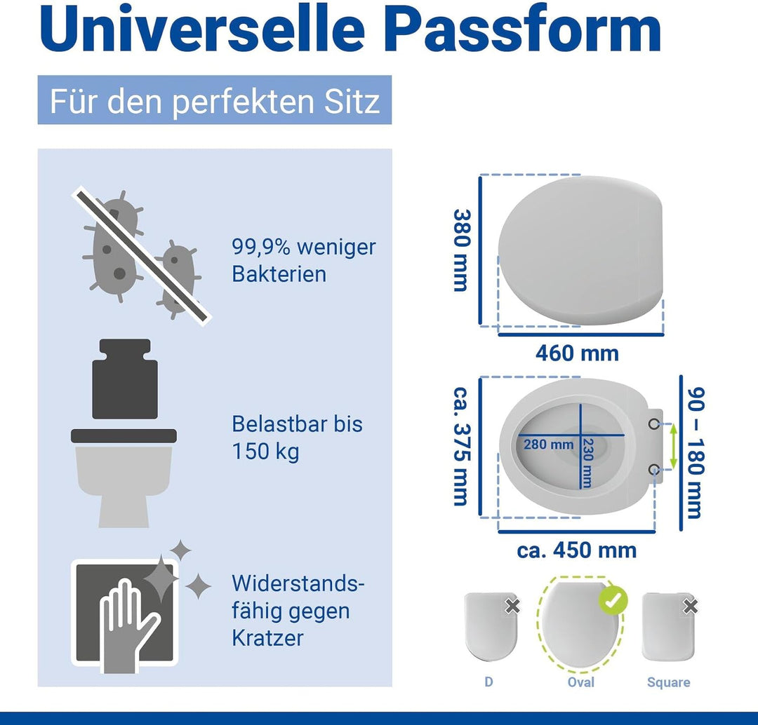 WENKO WC-Sitz Muschel, hygienischer Toilettensitz mit Absenkautomatik, WC-Deckel mit Fix-Clip Hygien