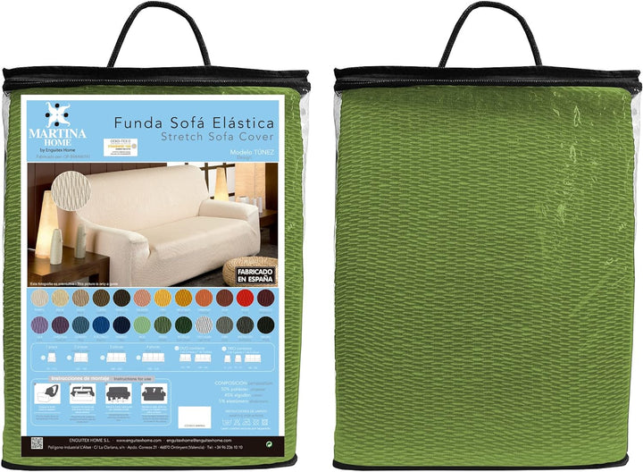 Martina Home Tunez Elastischer Sofabezug, Stoff, Grün, 4-Sitzer (220 bis 260 cm) Grün 4 Plätze, Grün