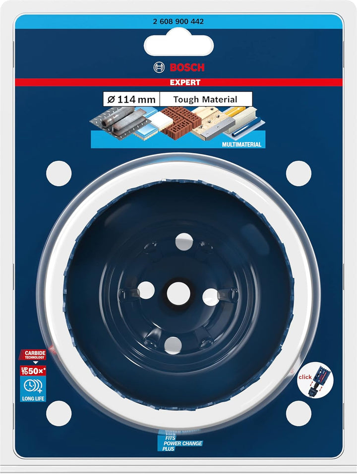 Bosch Professional 1x Expert Tough Material Lochsäge (für Holz mit Metall, Ø 114 mm, Zubehör Schlagb