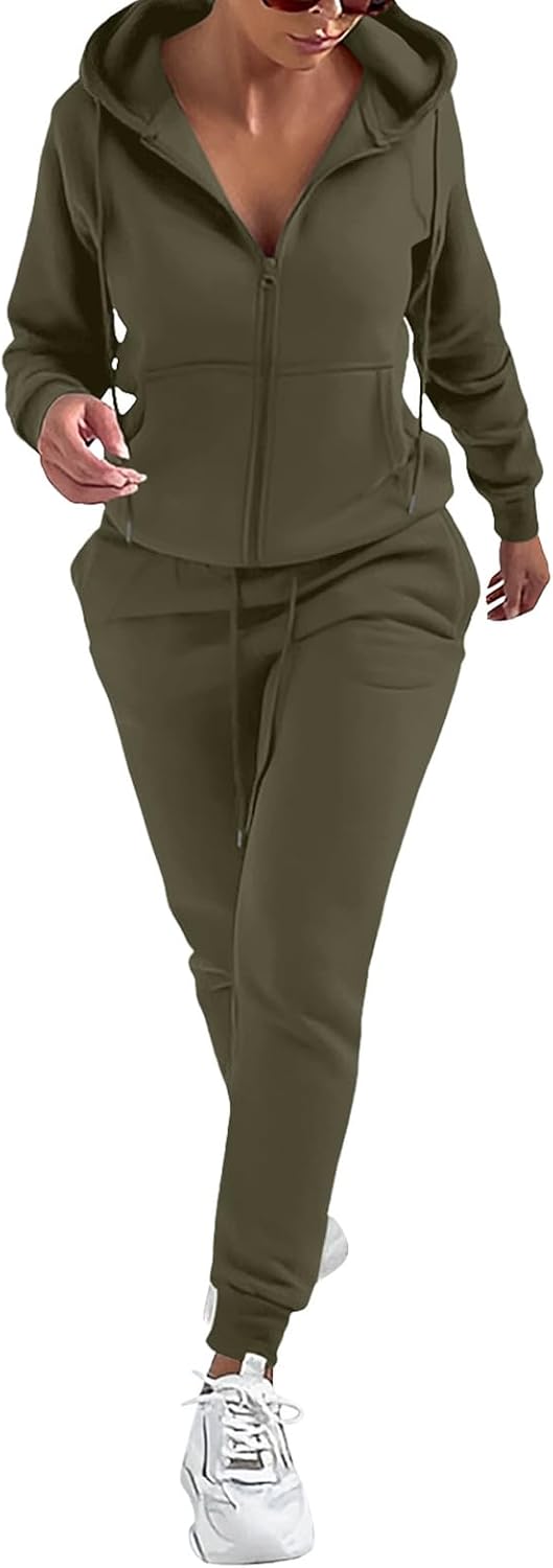 REORIA Damen Trainingsanzüge Warm Baumwolle Hausanzug Dicker Jogginganzug Set Langarmes Activewear W