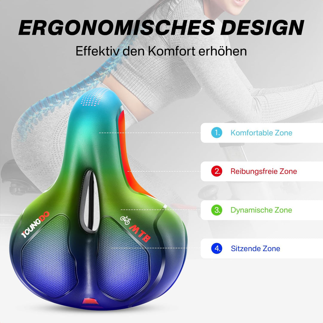 YOUNGDO Fahrradsattel, Gel Fahrradsitz, breiter, weicher, komfortabel atmungsaktiv stossdämpfend, Er