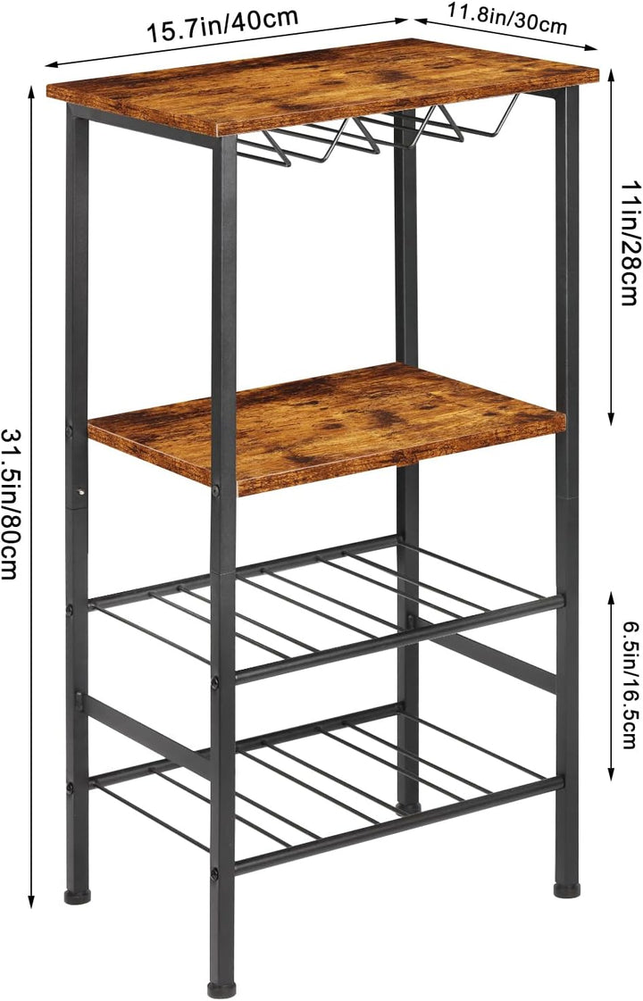 YBING Weinregal, Freistehend, Boden-Weinbarregal mit Glashalter und Tischplatte, 8 Flaschen, Holz-We