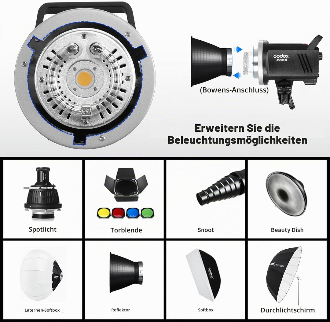 Godox MS300V 300W Strobe Light Professional Studio Flash Strobe kit 2,4 G X-System mit LCD-Panel 0,1