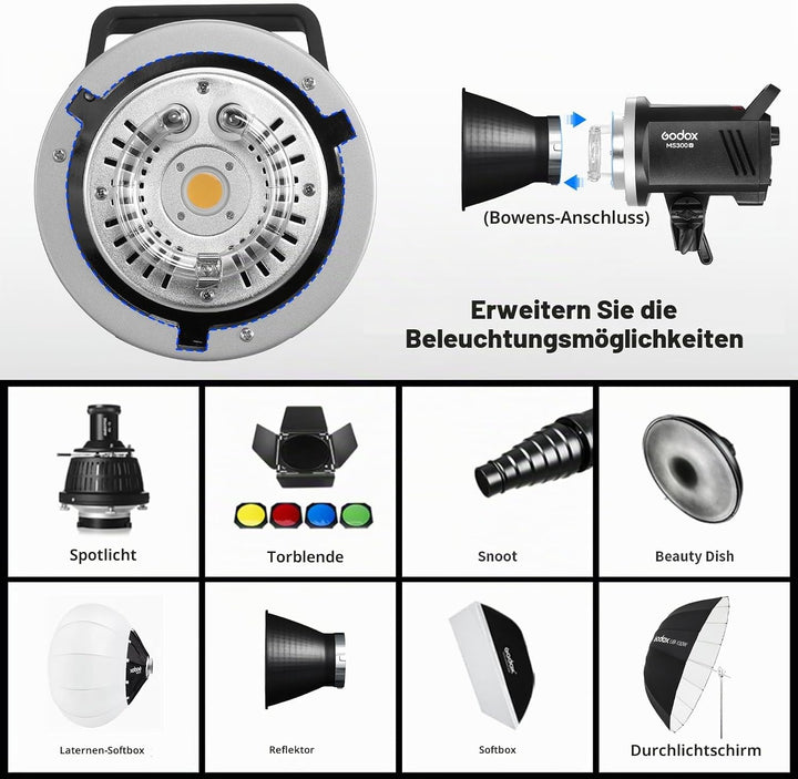 Godox MS300V 300W Strobe Light Professional Studio Flash Strobe kit 2,4 G X-System mit LCD-Panel 0,1