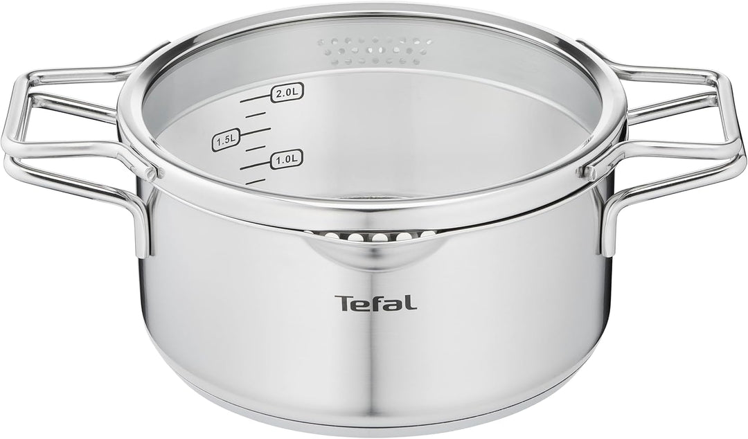 Tefal H85244 Nordica Kochtopf 20 cm mit Glasdeckel | Doppelgriffe | Edelstahl-Topf | alle Herdarten