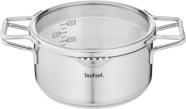 Tefal H85244 Nordica Kochtopf 20 cm mit Glasdeckel | Doppelgriffe | Edelstahl-Topf | alle Herdarten