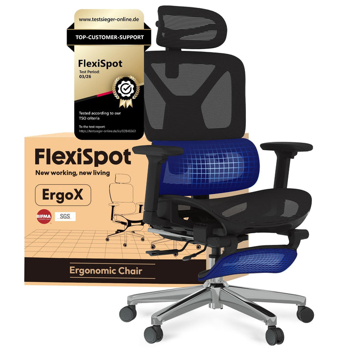 FLEXISPOT Ergonomischer Bürostuhl Schreibtischstuhl mit Fussstütze, 3D-Armlehnen, 3D-Kopfstütze, 5D-