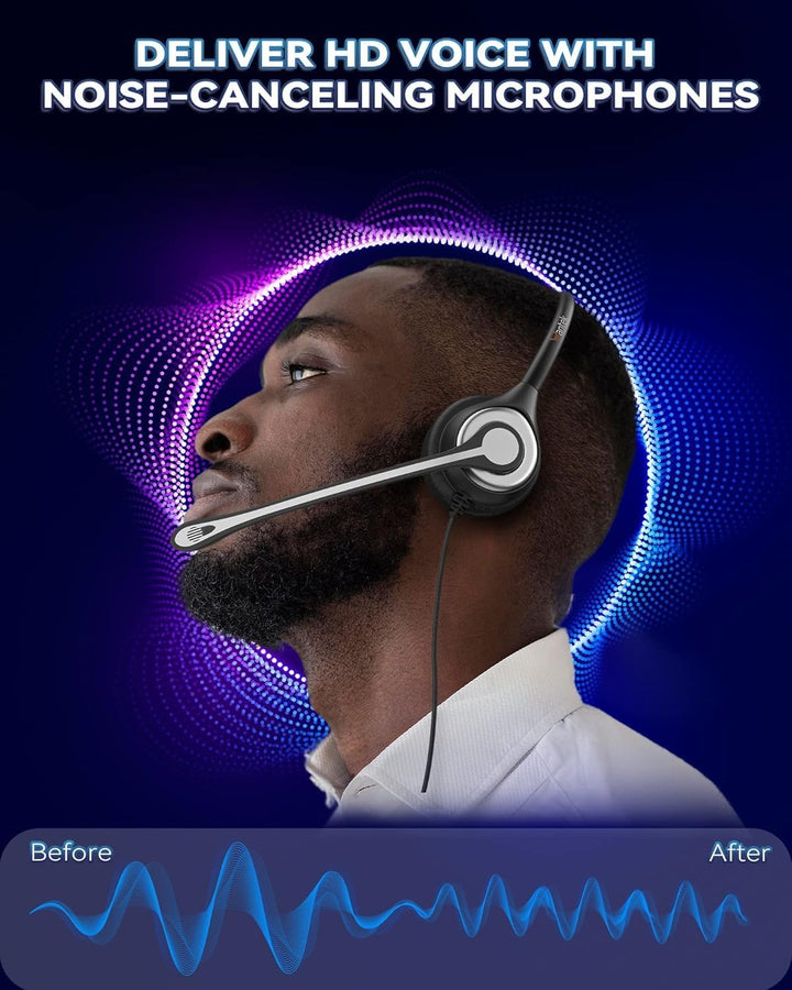 Wantek RJ9 Telefon Headset mit Mikrofon Noise Cancelling & Lautstärkeregler, Festnetztelefon Kopfhör