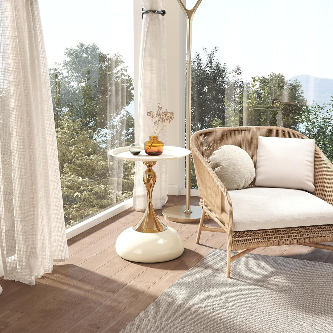 Couchtisch Beige Gold, Kleiner Couchtisch Rund Modern, Metall Beistelltisch Rund Gold, Luxus Nachtti